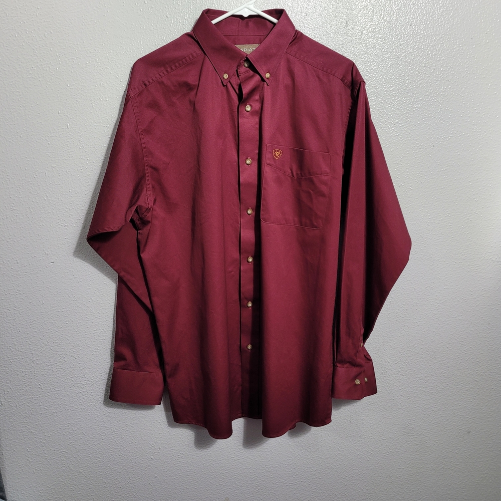 Ariat Solid Twill Long Sleeve Western Shirt In Burgundy